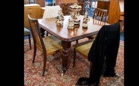 Dining Table of Square Form (rectangular when extended) with carved pilaster legs on castors.