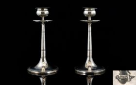 Art Nouveau Period Attractive Pair of Silver Candlesticks with Stylish Tulip Top Decoration which