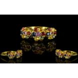 Multi Colours of Sapphire Triple Cluster Ring, three clusters of orange, yellow, green,