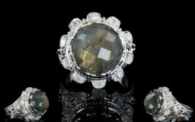 Labradorite and Rainbow Moonstone Statement Ring,