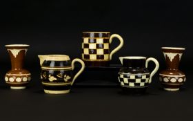 Staffordshire Checked Banded Mocha ware Pearl ware Jugs and Vases ( 5 ) Pieces. c.