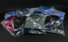 A Box Of Assorted Size Mens Short Sleeve, Collared Shirts - Blue Cotton Poplin Shirts.