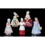 Royal Doulton Collection of Small Hand Painted Figurines ( 5 ) Figures In Total.