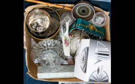 Box of Assorted Ceramics and Collectables including brass ware 'Art Deco' boxed teapot 'Stellar'