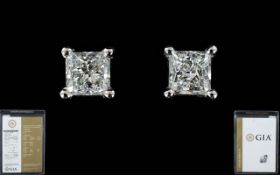 Contemporary Design - Superb Pair of Square Cut Diamond Earrings, Set In 18ct White Gold.