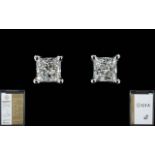 Contemporary Design - Superb Pair of Square Cut Diamond Earrings, Set In 18ct White Gold.