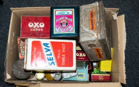 Box Containing A Collection of Advertising Tins To include Royal Baking Powder, Peek Frean Biscuits,