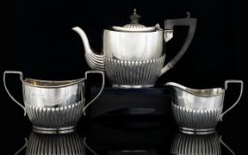 Victorian Period Bachelors 3 Piece Silver Tea Service of Excellent Shape / Form with Fluted Columns