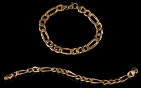A 9ct Gold Figaro Design / Pattern Bracelet. Fully Hallmarked for 375 - 9ct. 10.4 grams. Length 8.