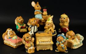 Collection of Pendelfin Ceramic Figures. Includes Various Rabbit Figures. Comprises 1/ Striker