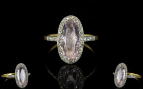 Antique Period - Ladies 18ct Gold and Platinum Attractive Pale Amethyst and Diamond Set Closed Back