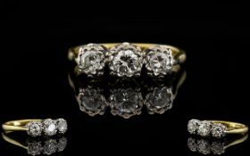 18ct Gold - Ladies 3 Stone Diamond Illusion Set Dress Ring,