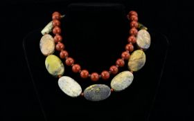 Two Beaded Jasper Statement Necklaces Each in good condition, the first comprising eleven large