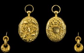 Victorian Period Superb Quality and Interesting 15ct Gold Hinged Locket with Matching Pair of Gold