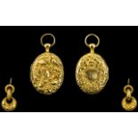 Victorian Period Superb Quality and Interesting 15ct Gold Hinged Locket with Matching Pair of Gold