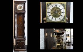 Antique Flat Topped Oak Cased Grandmother Clock,