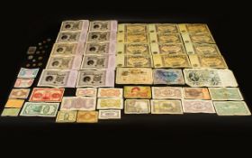 A Collection of Assorted Old Banknotes and Coins.