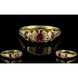 Antique Period - Ladies 18ct Gold Set Ruby and Diamond Dress Ring In a Gallery Setting.