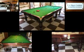 Riley Full Size Snooker Table. Mahogany Frame With Turned Supports. In Overall Good Condition. Table