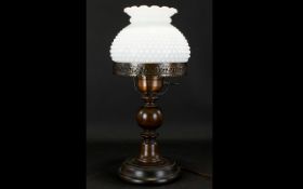 Early 20th Century Table Lamp Comprising turned wood base of classical form with original whit,