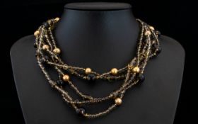 Ladies Fine Semi-Precious 5 Row Smokey Quartz Necklace set with 14ct gold clasp,