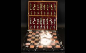 Marinakis Greek Metal Chess Set comprises chess pieces depicting ancient Greek mythology,