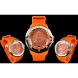 Tresor Paris Orange Silicone And Crystal Statement Watch Analogue watch with large hexagonal case