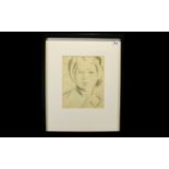 Rowland Suddaby ( 1912 - 1973 ) Portrait Drawing of a Woman. Pencil, 10.5/8 x 8.5 Inches.