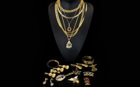 A Mixed Collection Of Gold Tone Costume Jewellery A varied collection to include crystal set brooch