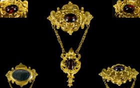 Georgian & Superb Quality 18ct Gold Bodice Brooch / Pendant, Set with Carbuncle Almandine Garnets,