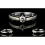 Contemporary Design 18ct White Gold Single Stone Diamond Ring, The Round Brilliant Cut Diamond of