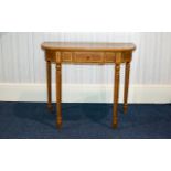 A Modern Yew Wood Console Table Comprising single frieze drawer above barley twist supports.