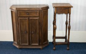 Rustic Oak Corner Cabinet comprising bottom double door cabinet beneath single frieze drawer, aged