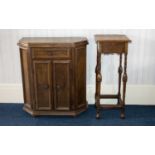 Rustic Oak Corner Cabinet comprising bottom double door cabinet beneath single frieze drawer, aged