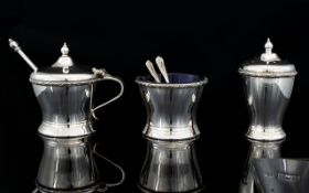 Elizabeth II Good Quality Silver 3 Piece Cruet Set of Solid Construction and Form, Comes with