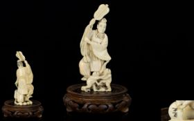Japanese - Late 19th Century - Signed Carved Ivory Figure. Meiji Period 1864 - 1912.