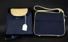 Escada Shoulder Bag Miniature shoulder bag in navy grosgrain with cream leather pearlescent trim,