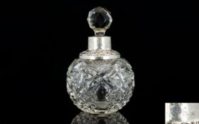 Edwardian Period Silver and Cut Glass Perfume Bottle.