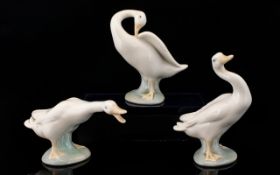 Collection Of Three Lladro Geese/Duck Figures. Tallest Four Inches.