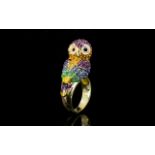 Tresor Paris Contemporary Crystal Set Gold Tone Owl Ring Statement ring in the form of a three