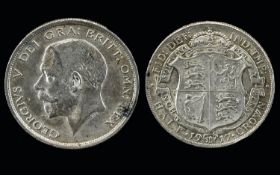 George V British High Grade Silver Half Crown - Date 1917 - Low Mintage. Please See Photo for Grade.