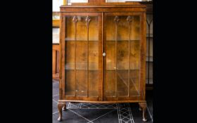 Early 20th Century Display Cabinet Veneered Cabinet with Glazed Doors and Sides,