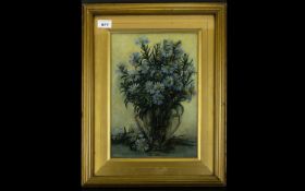 Original Oil On Canvas Signed S Collins Still life depicting an urn of daisy's in pale blue and