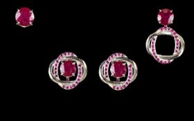Ruby Three Way Earrings, solitaire ruby studs can be worn alone or framed with the intertwined