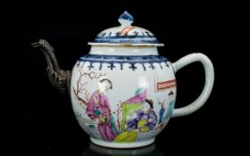 An Early 19th Century Chinoiserie Decorated Teapot The whole, painted in enamels, depicting figures.