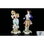 Sitzendorf Early 20th Century Pair of Hand Painted Porcelain Figurines ' Male and Female Figures '