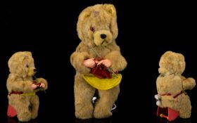 German 1950's Wind up Mechanical Toy - Little Bear Seated Knitting,