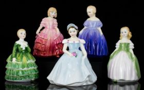 Royal Doulton Collection of Small Hand Painted Figurines ( 5 ) In Total.
