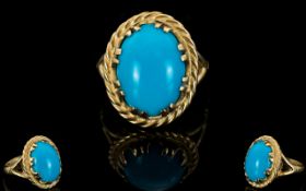 Ladies - 9ct Gold Attractive Turquoise Set Dress Ring,
