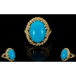 Ladies - 9ct Gold Attractive Turquoise Set Dress Ring,